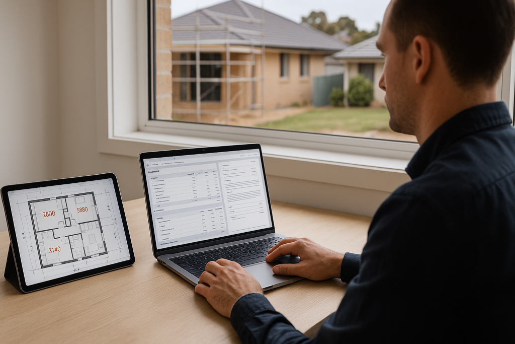 Builder using on screen take off software in Toowoomba office to prepare accurate tender estimates with Construction Pro