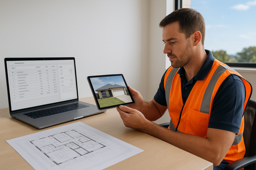 Rockhampton builder using construction estimating software on a tablet to win more tenders, Building Trade Estimating Soft…