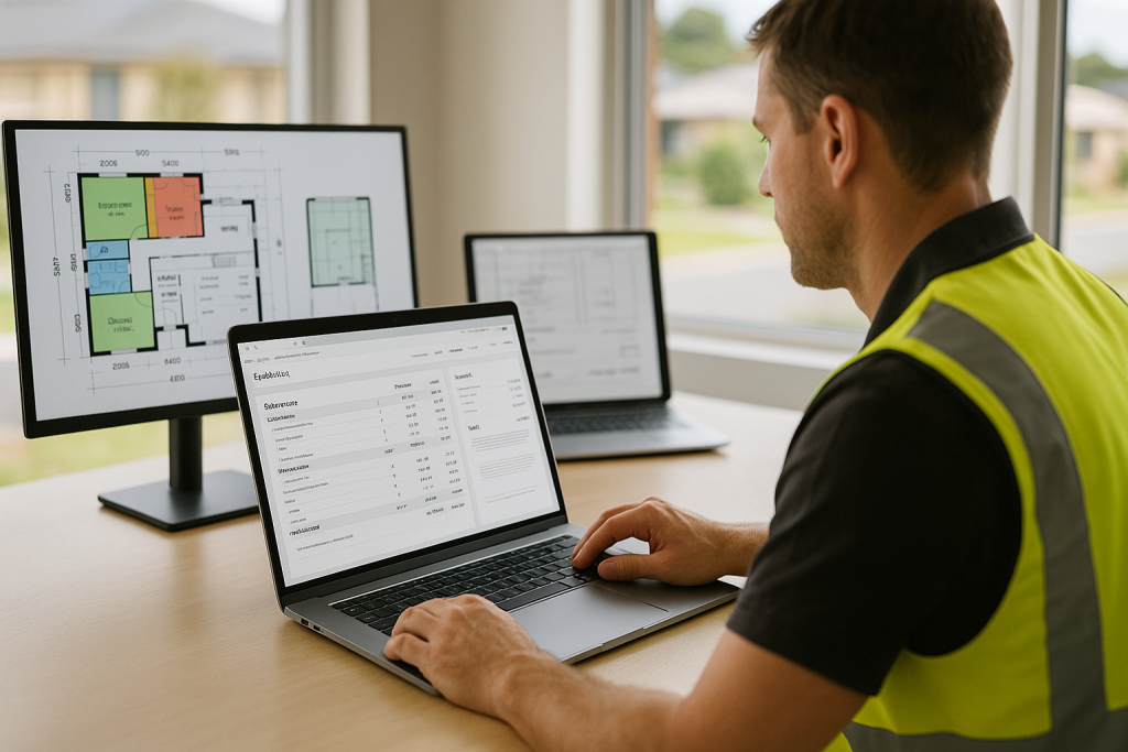 Builder using on screen take off software for building trade estimating on Sunshine Coast to reduce tender errors